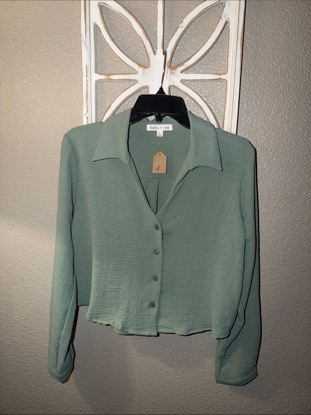 Sage Green Button-Front Collared Women's Top